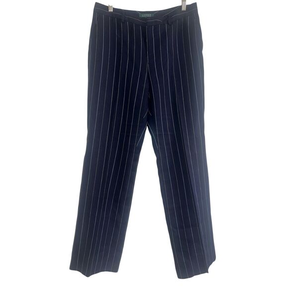 ✨Ralph Lauren Navy Pin Striped Wool-Blend Women's Straight Leg Lined Sz10 Pants✨ - Picture 3 of 7